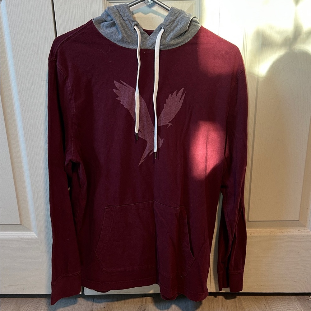 American Eagle Men's Maroon Hoodie Sweater